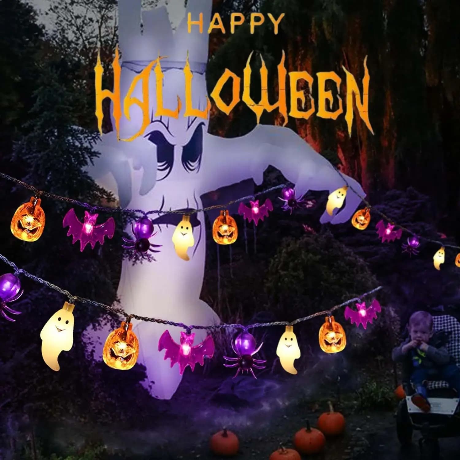 10-100 LED Halloween con fantasma zucca pipistrello decorazione stringa luce luci natalizie impermeabili luci colorate lampada lampade horror