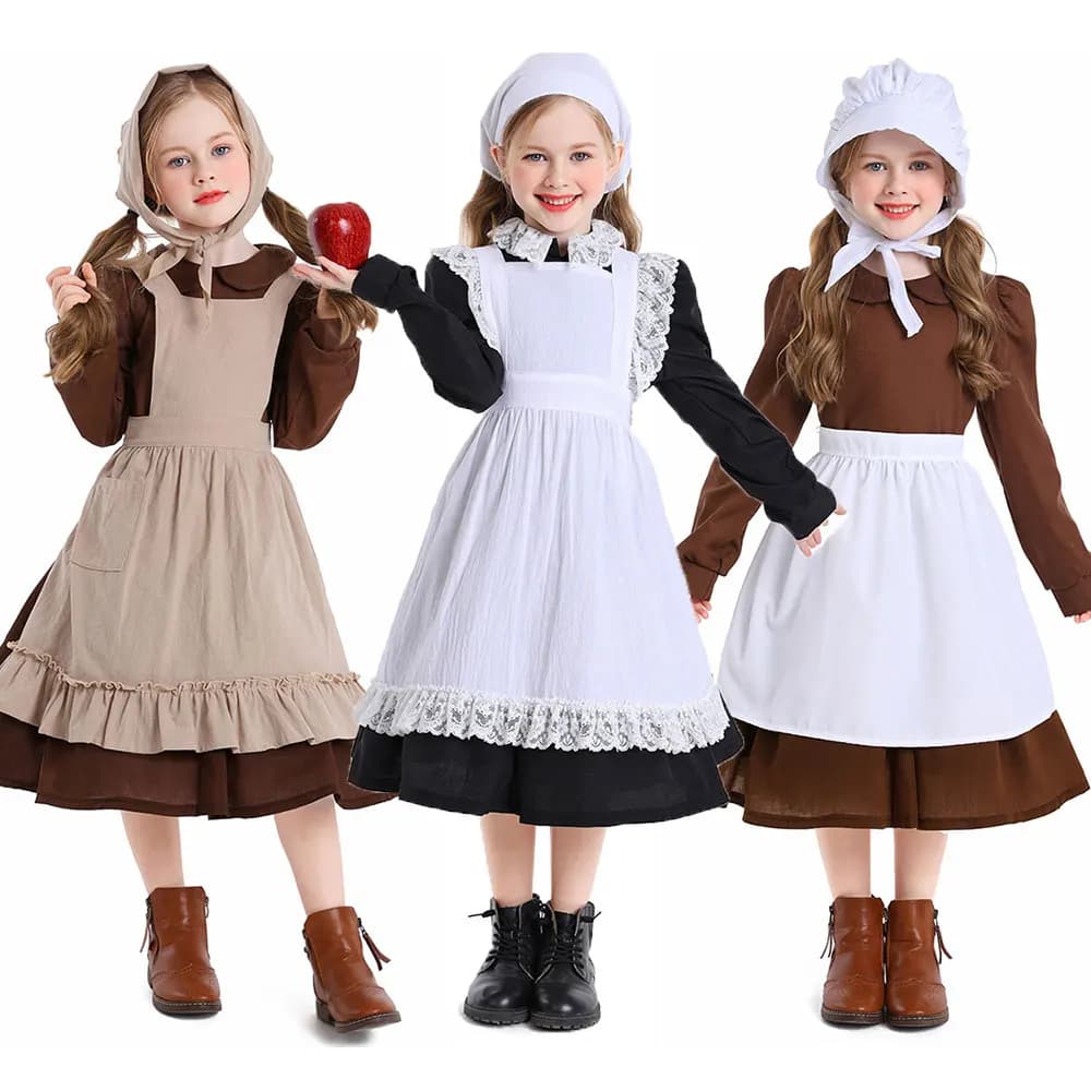 Umorden Perdita Ragazza Costume Colonial Farm Village Ragazza Costumi Pioneer Prairie Vestito Bambino Bambini 2-4Y 4-10Y 10-16Y Tween Adolescenti