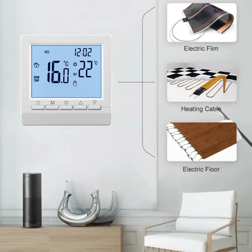 ME83 Termostato Igrometro Con Blocco Bambino Retroilluminazione Batteria Termostato Cablato Controller Intelligente per Riscaldamento Acqua e Pavimento