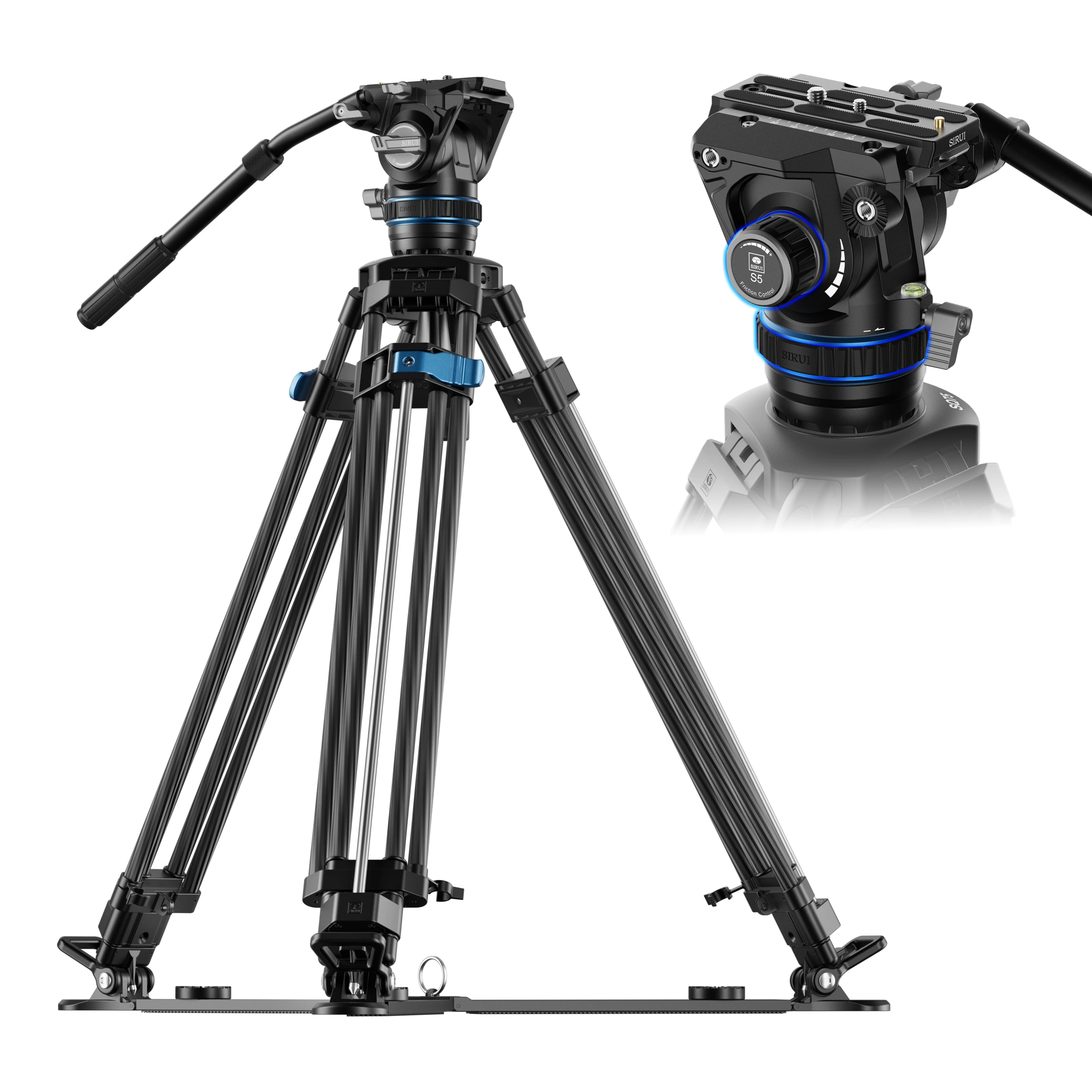 Treppiede Professionale SIRUI SQ75 1.78M in Fibra di Carbonio per Videocamera con Testa Idraulica S5 e Stabilizzatore a Terra