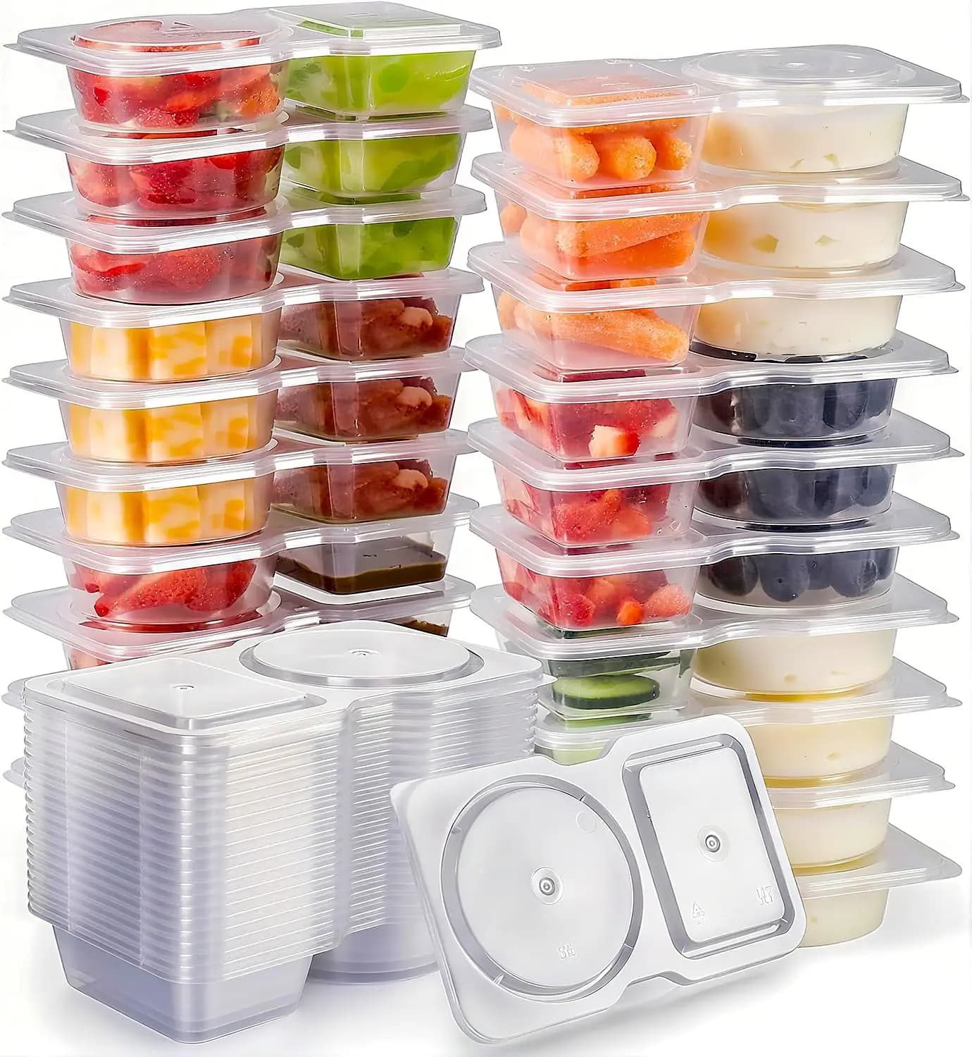 Contenitori per snack riutilizzabili con coperchi – Confezione da 20 scatole per snack a doppio scomparto per il controllo delle porzioni e uno spuntino intelligente