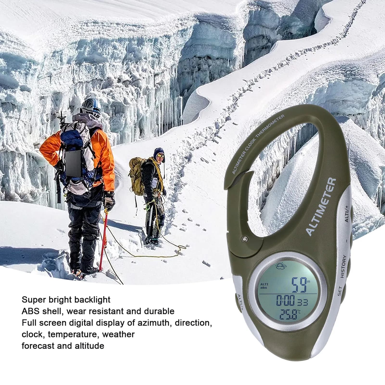 Altimetro Digitale Multifunzione con Barometro e Termometro Portatile Retroilluminato per Sport all'Aperto