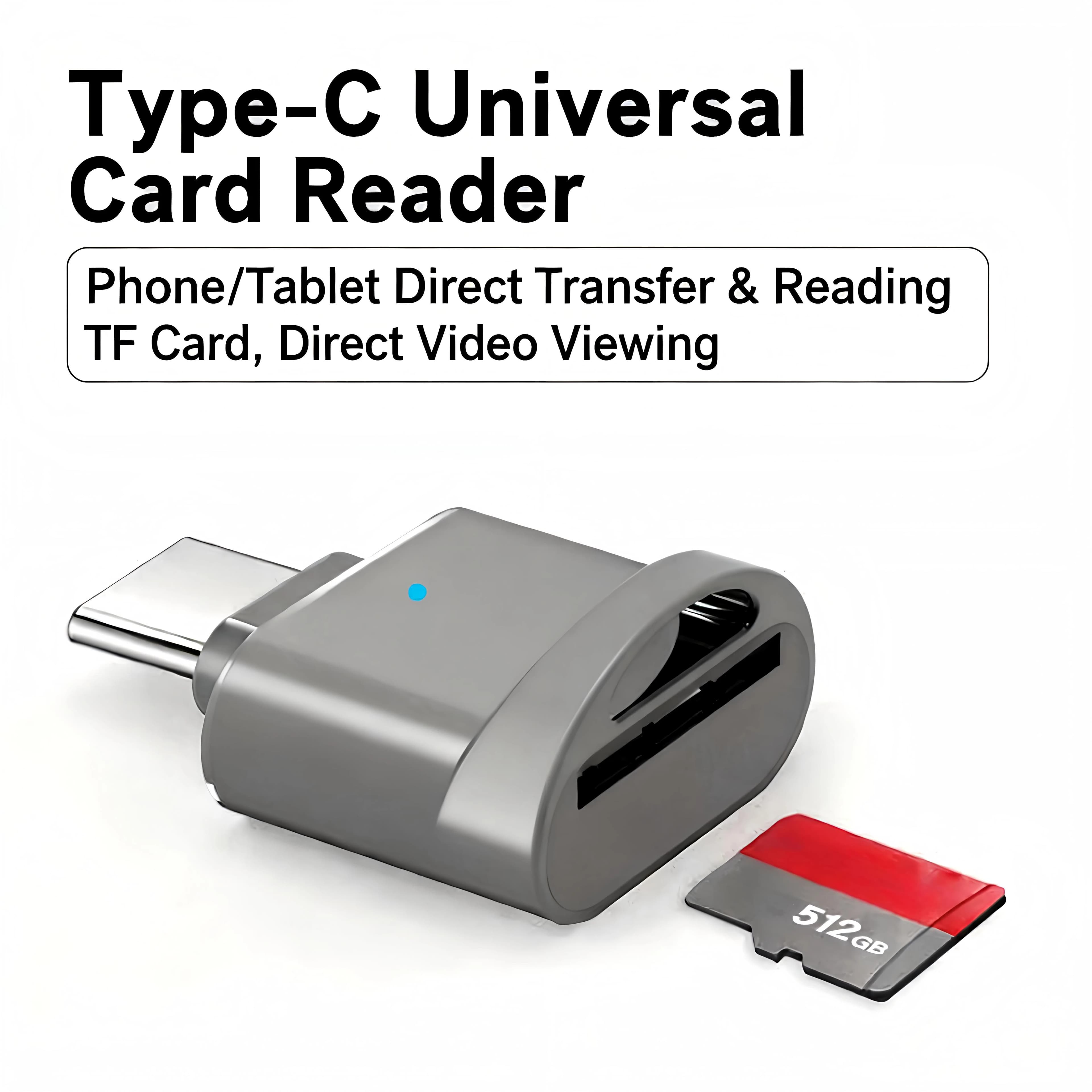 Lettore di Schede Mini Type-C per SD, Micro SD e TF, Compatibile con Samsung, Huawei, Xiaomi, Lettore di Schede in Lega di Alluminio