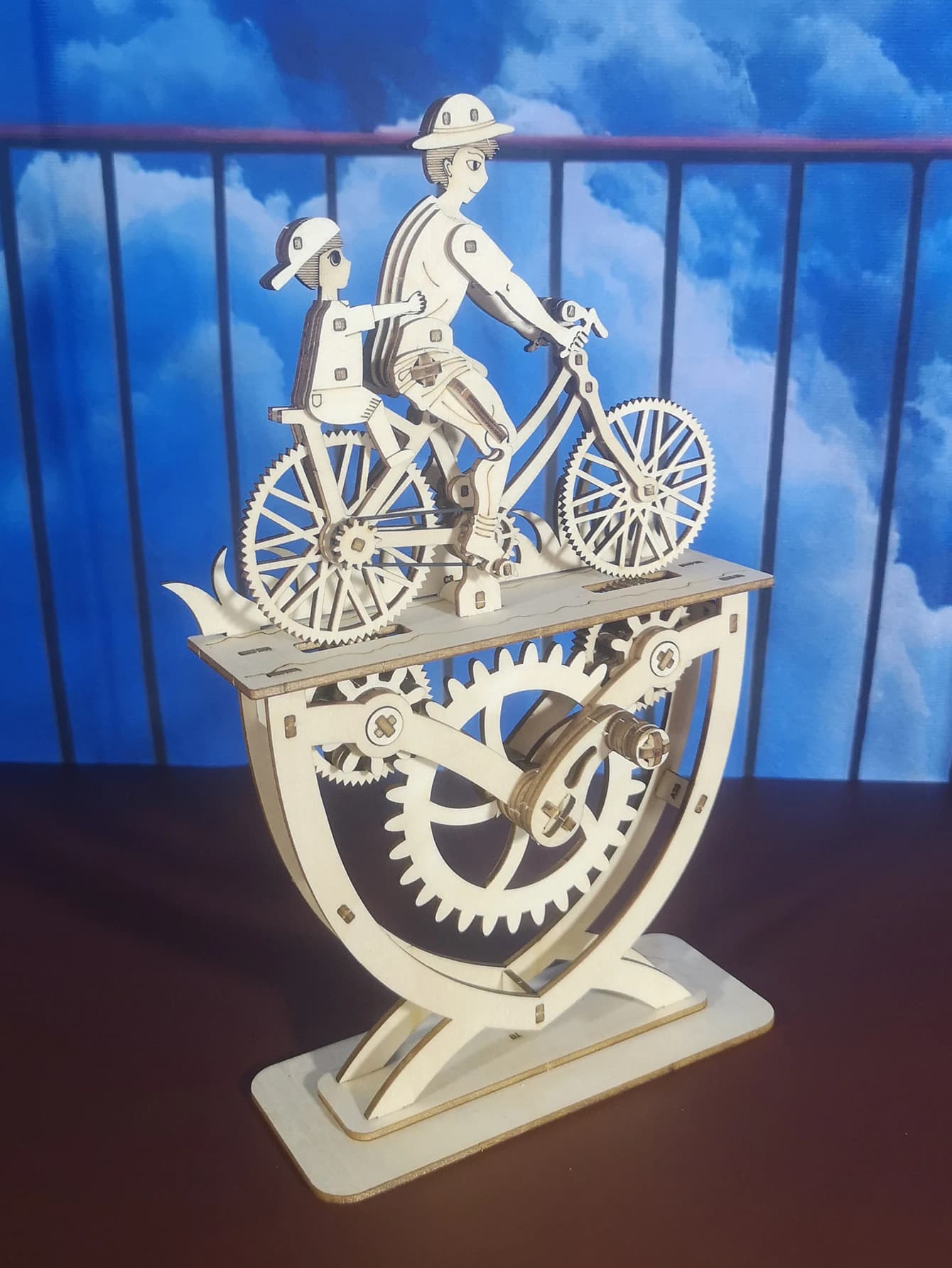 Puzzle 3D in legno Padre e figlio Kit modello di assemblaggio di biciclette fatti a mano fai da te Decorazione creativa