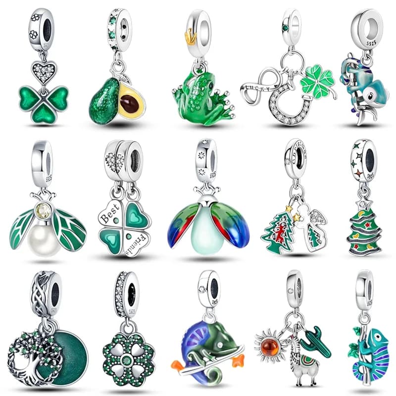 925 Sterling Silver Albero della Vita Quadrifoglio Serie Verde Pendenti e Ciondoli Perline Misura Qikaola 925 Braccialetto Originale Creazione di Gioielli FAI DA TE