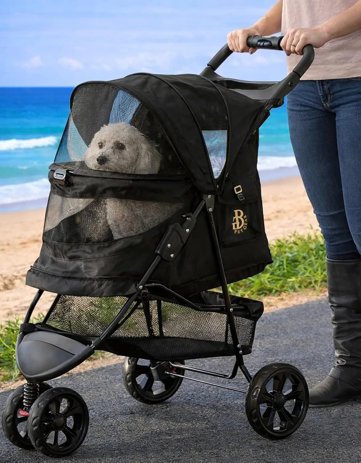 No-Zip Special Edition 3 Wheel Pet Stroller, Charcoal Black | Zipperless Entry, Easy One-Hand Fold, Removable Liner, Cup Holder,