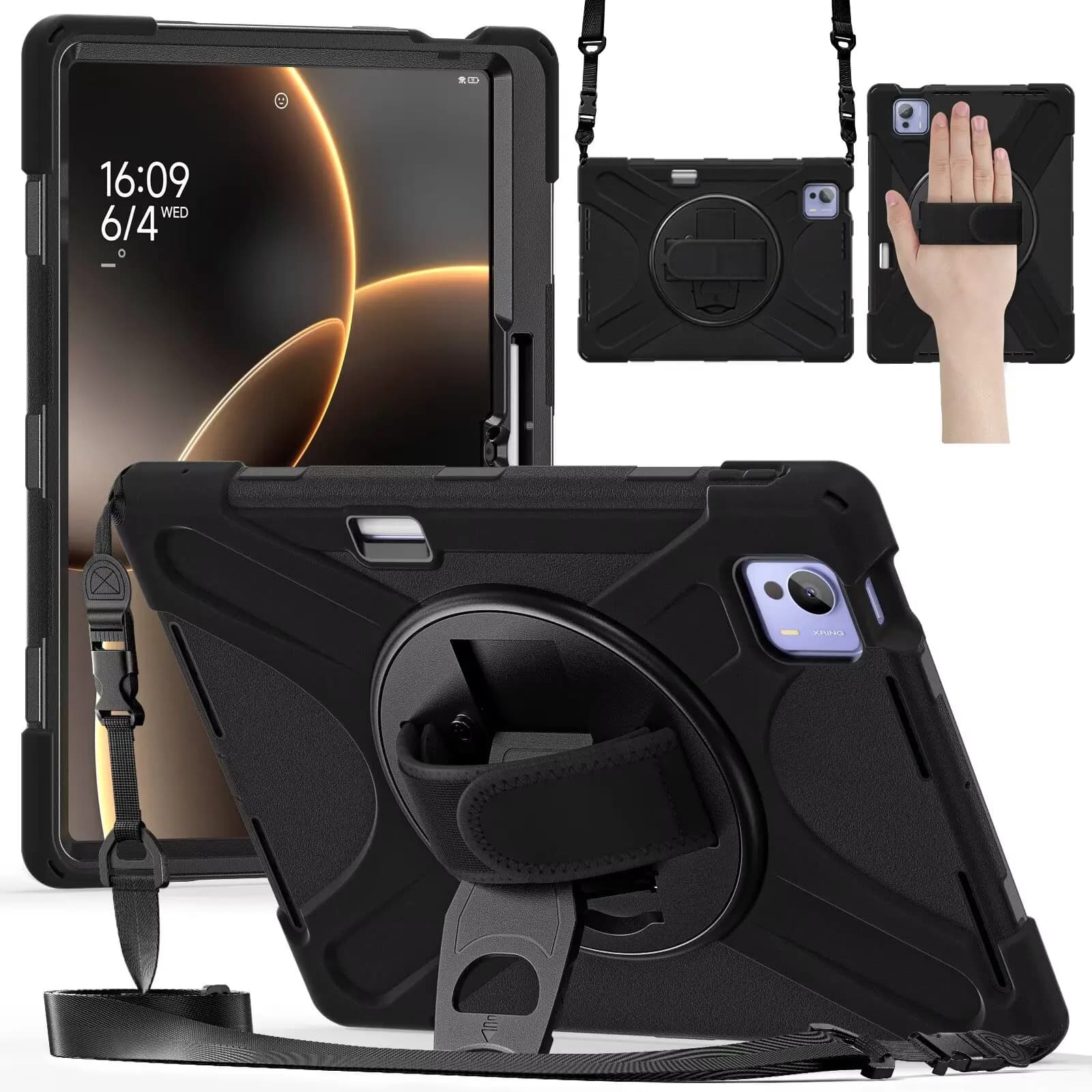 Custodia protettiva per PC + gel di silice a 3 strati per Xiaomi Redmi Pad 5 6 7,360 Supporto per tracolla con rotazione a mano con slot per penna