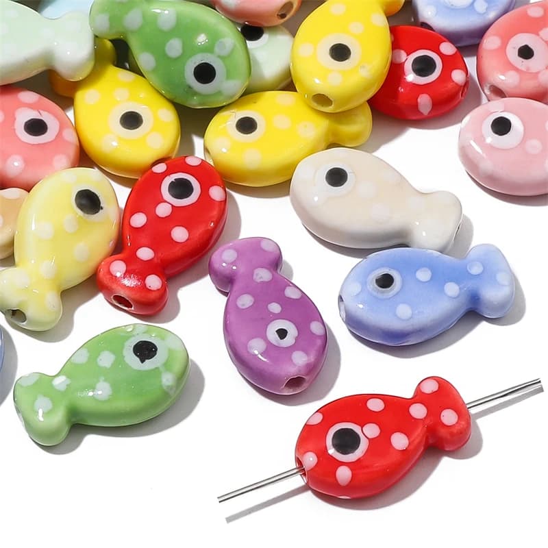 2 pezzi 11x19mm fatti a mano in ceramica porcellana carino perline di pesce Charms per fare orecchini braccialetto collana gioielli fai da te mestiere