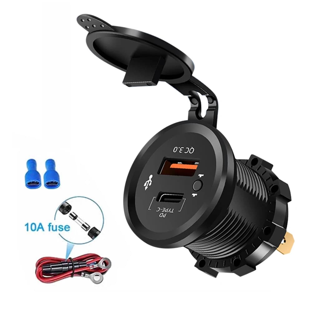 12/24V Dual USB Charger for Auto, Waterproof, Quick Charging 5V 4.2A, Charging for Mobile Phone, Vehicles, Boats, Trucks