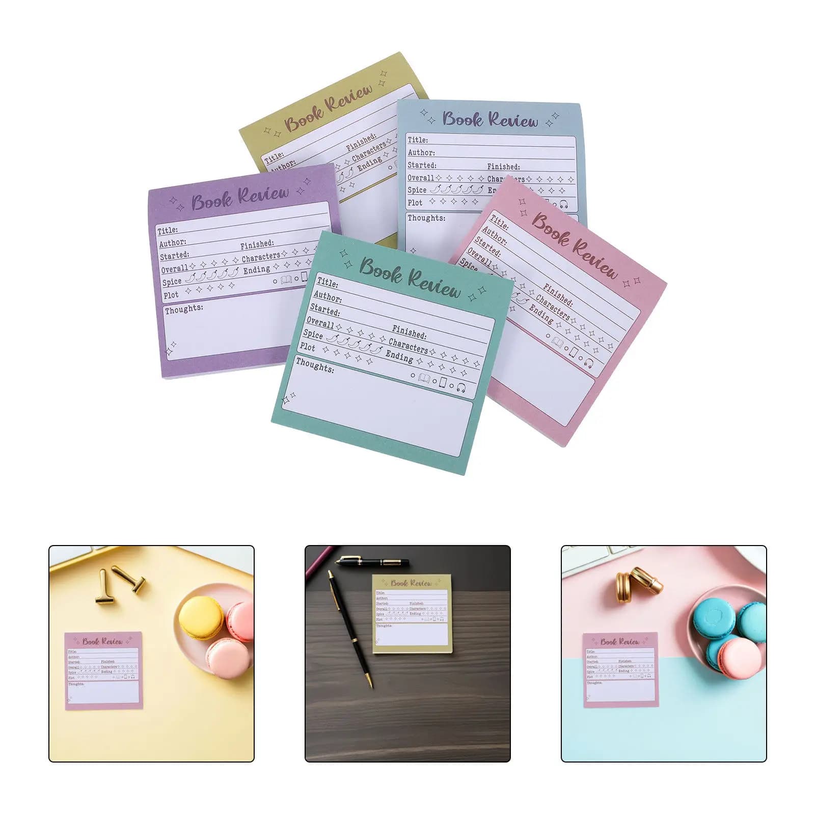 5Pack Self Stick Note Pads Colorful Book Review Journal Sticky Tabs Mini Adhesive Book Notes for Reading Log