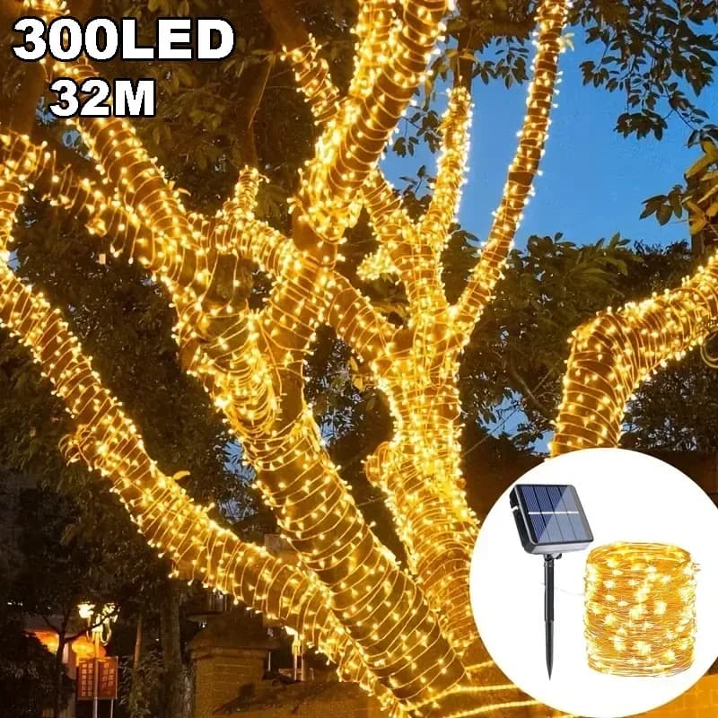 7/12/22/32m Filo di rame solare Stringa di luce Fata esterna Impermeabile Stella Luce di Natale LED Decorazione del giardino Luce d'atmosfera