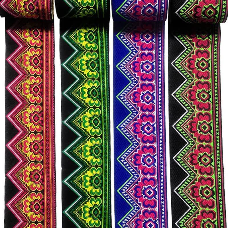 5 yard Hmong Ricamo Jacquard Floreale Tessitura Del Merletto Trim 6.6 Centimetri Abito Collare Borsa Deco Nastro Nastro Etnico Tribale Miao Boho Cucire FAI DA TE