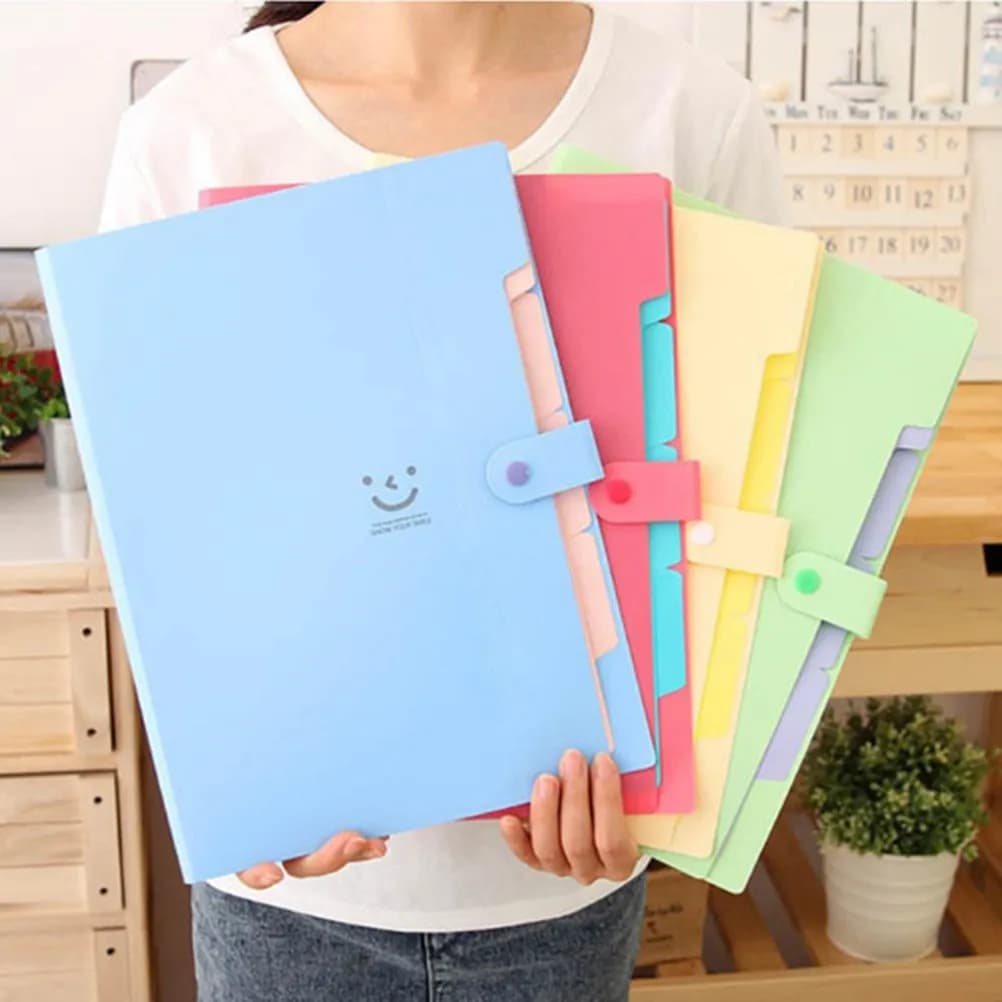 Cartella Portadocumenti in Plastica Formato A4, 5 Tasche Espandibili a Fisarmonica con Chiusura a Scatto per Ufficio e Scuola