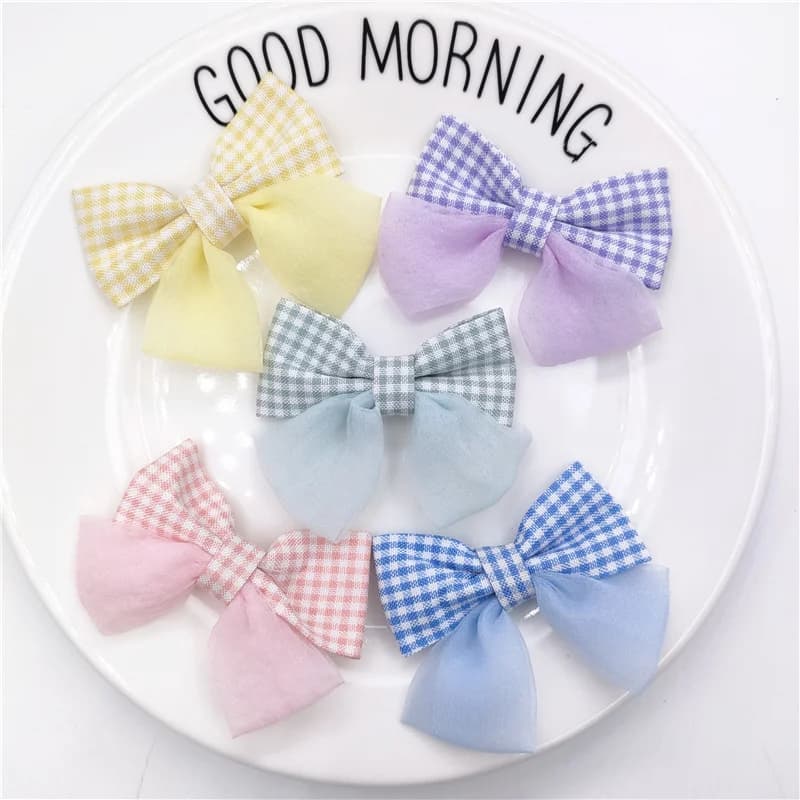 20 pcs 5.5 x5cm Strip Bowknot Applique for DIY Baby Hair Clip Hat Headdress Crafts Patch Decor ornament clothing accessories