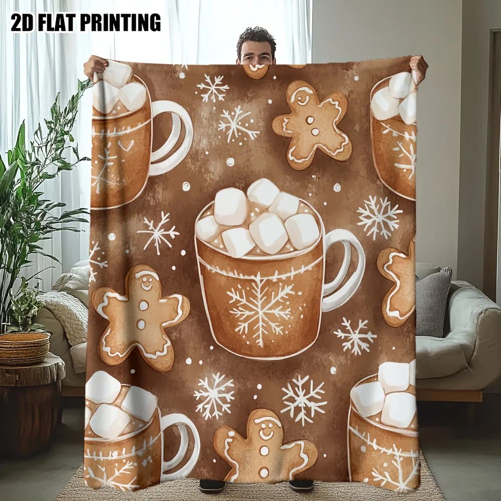 Coperta natalizia in flanella con stampa cacao - morbida e calda con design di pan di zenzero - per tutte le stagioni per divano, viaggi, ufficio