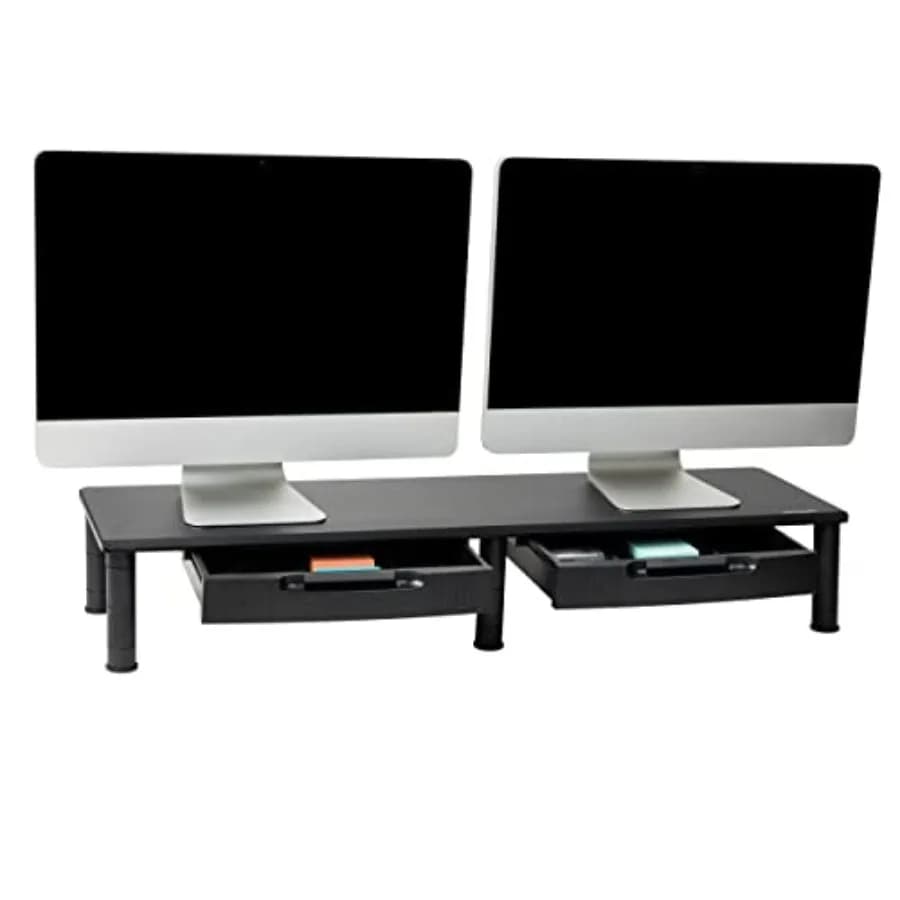 Supporto per doppio monitor regolabile in altezza, organizer da scrivania, supporto per laptop, per ufficio, 38,5 L x 11 W x 2,55-6,5 H, nero