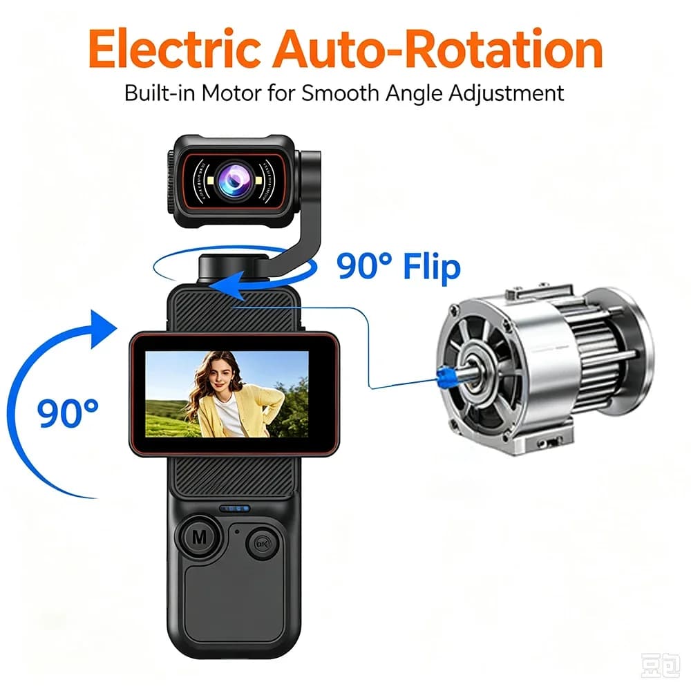 New Pocket Handheld Vlog Camera, 270° Rotatable 120° Wide Angle Lens Built-in Fill Light Mic, WiFi Sports Action Cam 1000mAh B