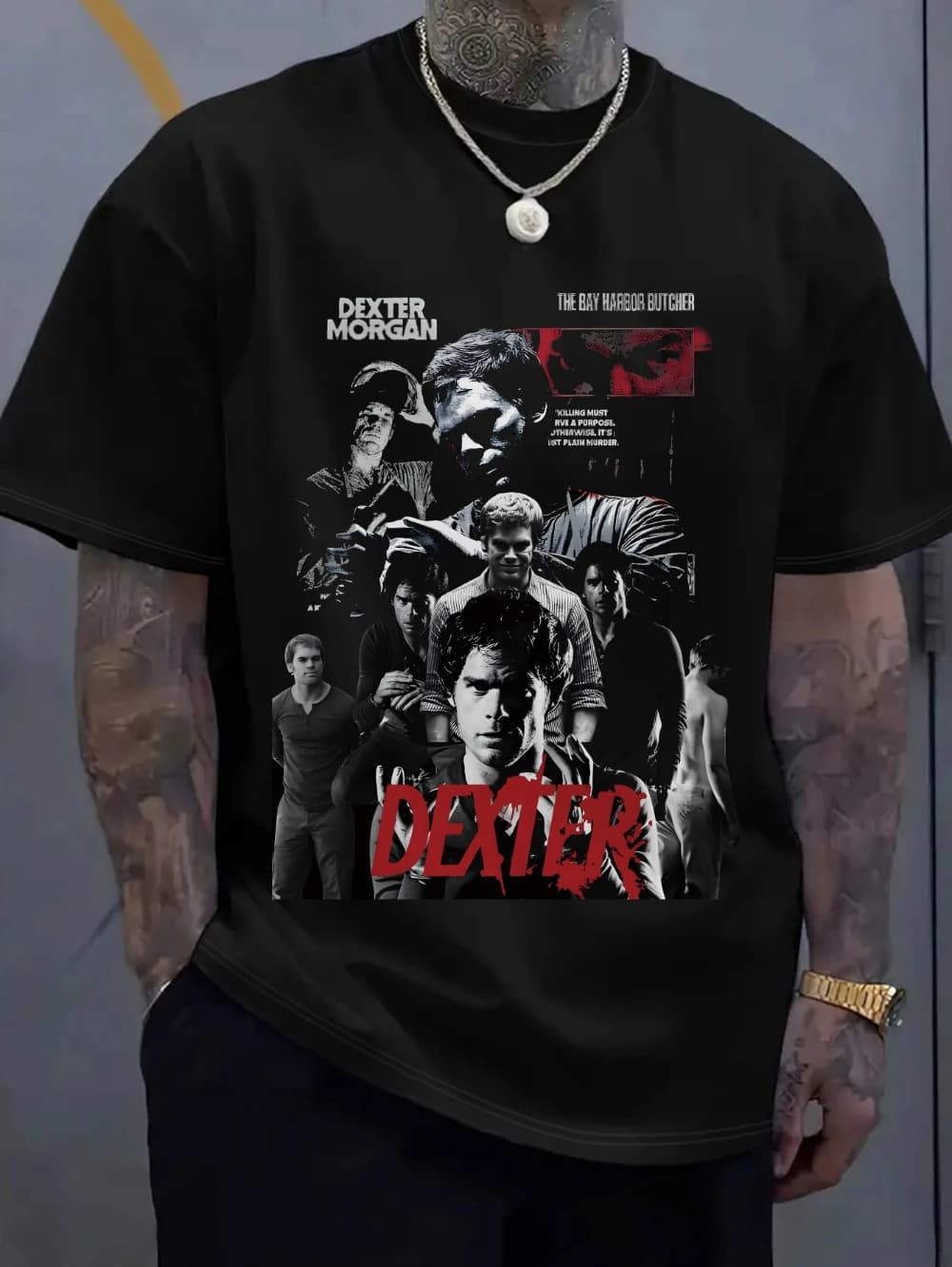T-shirt grafica da uomo Dexter TV Show - Bloodsplatter e Morgan Stampa Casual Girocollo Manica corta Pop Culture T-shirt harajuku