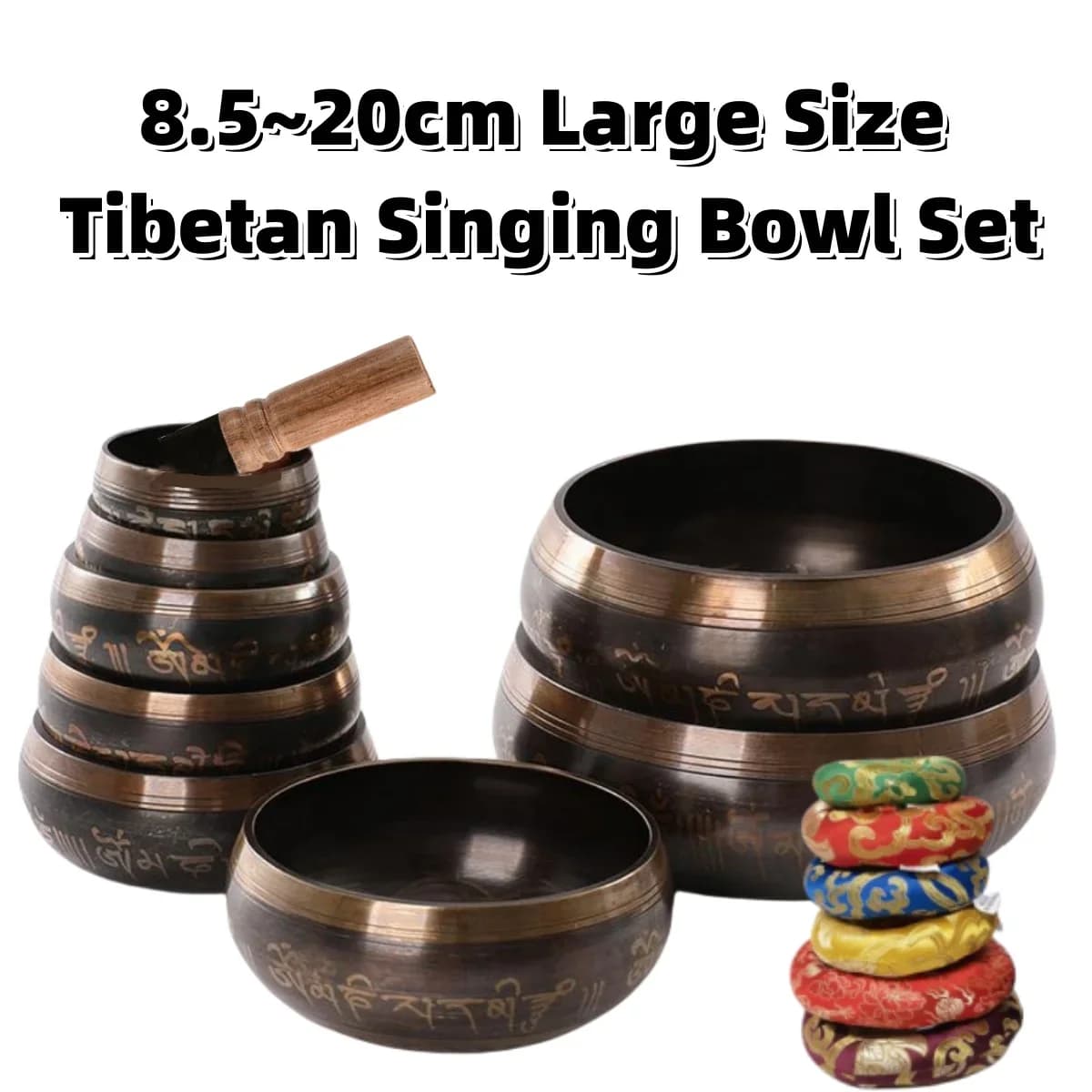8.5~20CM Size Optional Tibetan Singing Bowl Set Scripture Bowl Helpful for Meditation Yoga Relaxation Chakra Healing Prayer