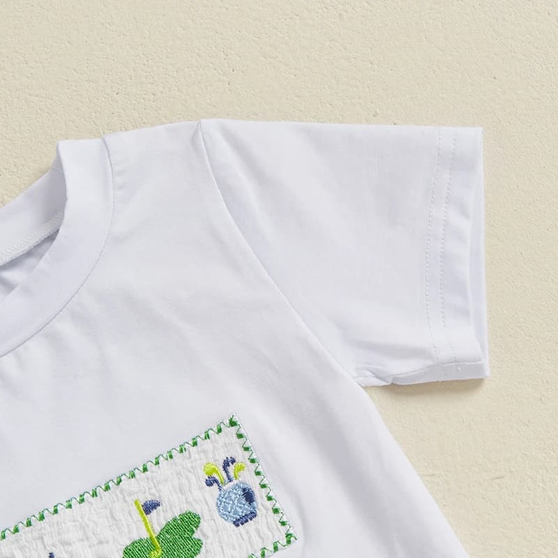 Adorabile completo da golf per neonato con maglietta ricamata e pantaloncini elastici in vita, perfetto per le gite estive - Set da 2 pezzi