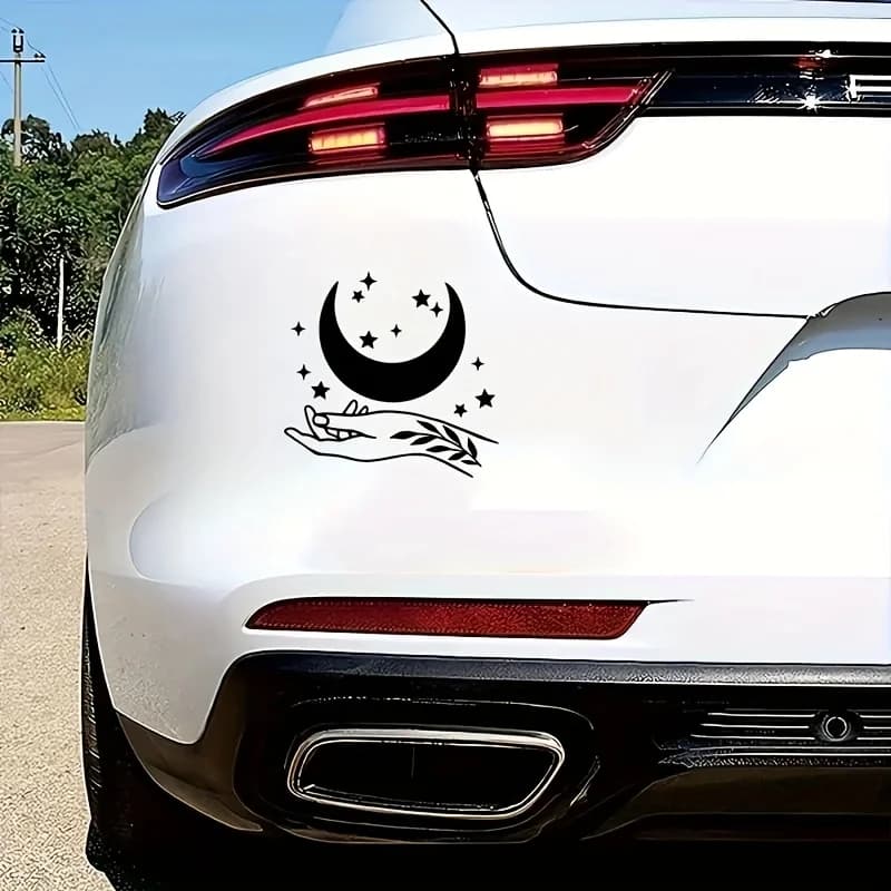 Moon And Stars Hand Drawn Vinyl Sticker Removable Decal For Truck Laptop Wall Decor Celestial Pattern Auto Exterior Styling Gift