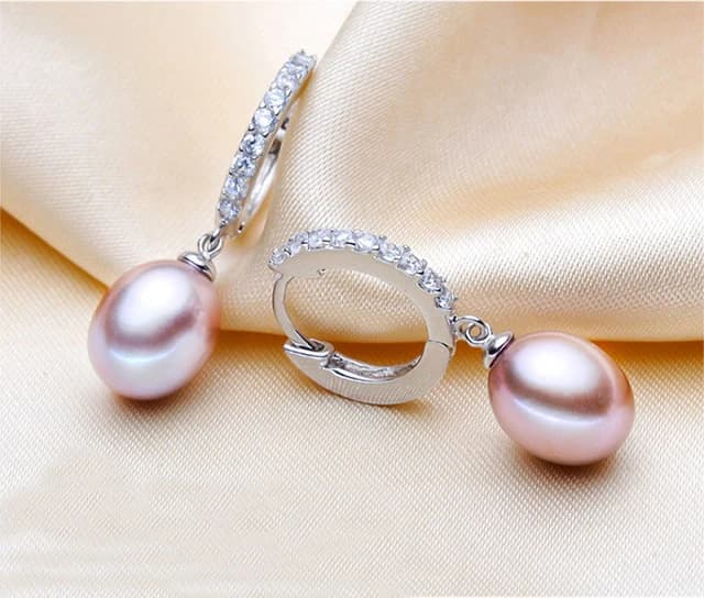 1 pair Wedding Natural White Pearl Earrings Woman,925 Silver Black Freshwater Hoop Pearl Earrings Jewelry Wife Gifts Pink