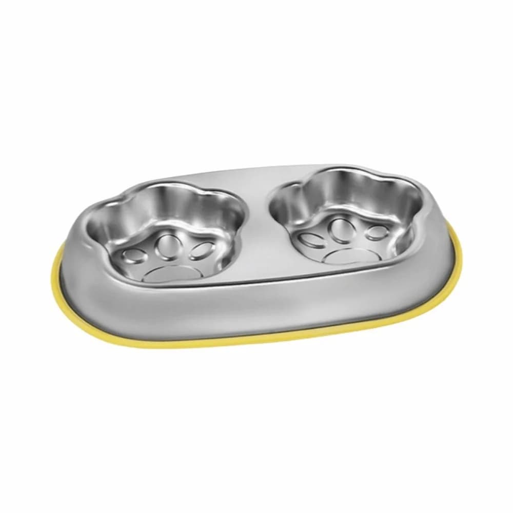 Single/Double Bowl Stainless Steel Cat Bowl Non Slip Large Capacity Pet Food Container with Silicone Mat Pet Water Feeder Indoor