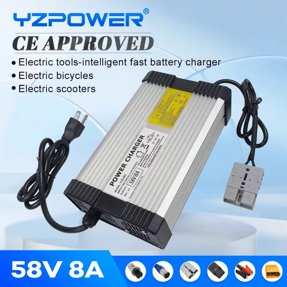 Caricabatterie YZPOWER Caricatore universale di ricarica 58V 8A per bicicletta elettrica per pendolari urbani con ventola di raffreddamento