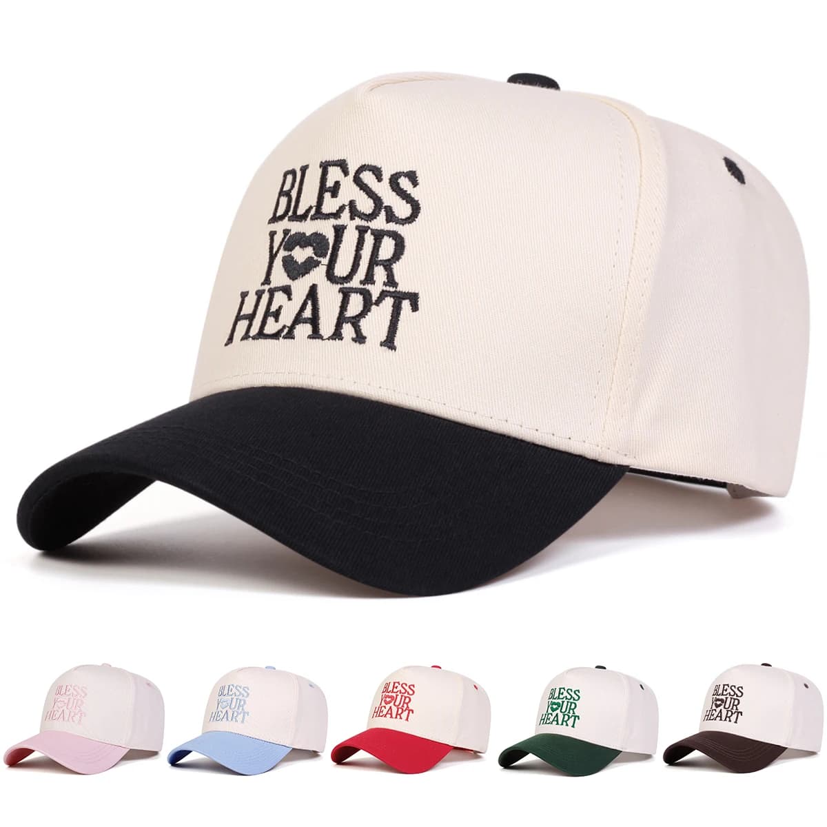 Unisex baseball caps with embroidery of letters BLESS YOUR HEART, adjustable for outdoor, spring and autumn, casual, with sun protection