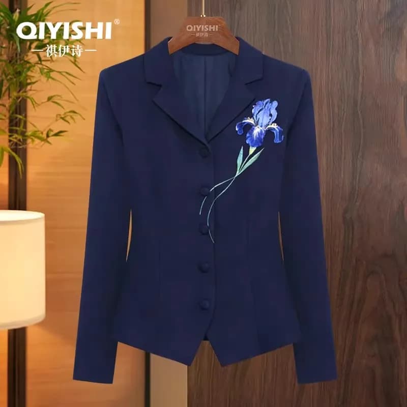 Women' Work Office Retro Blazer Slim Fit Button-down Suit Collar Spring Summer Female Coat Jacket