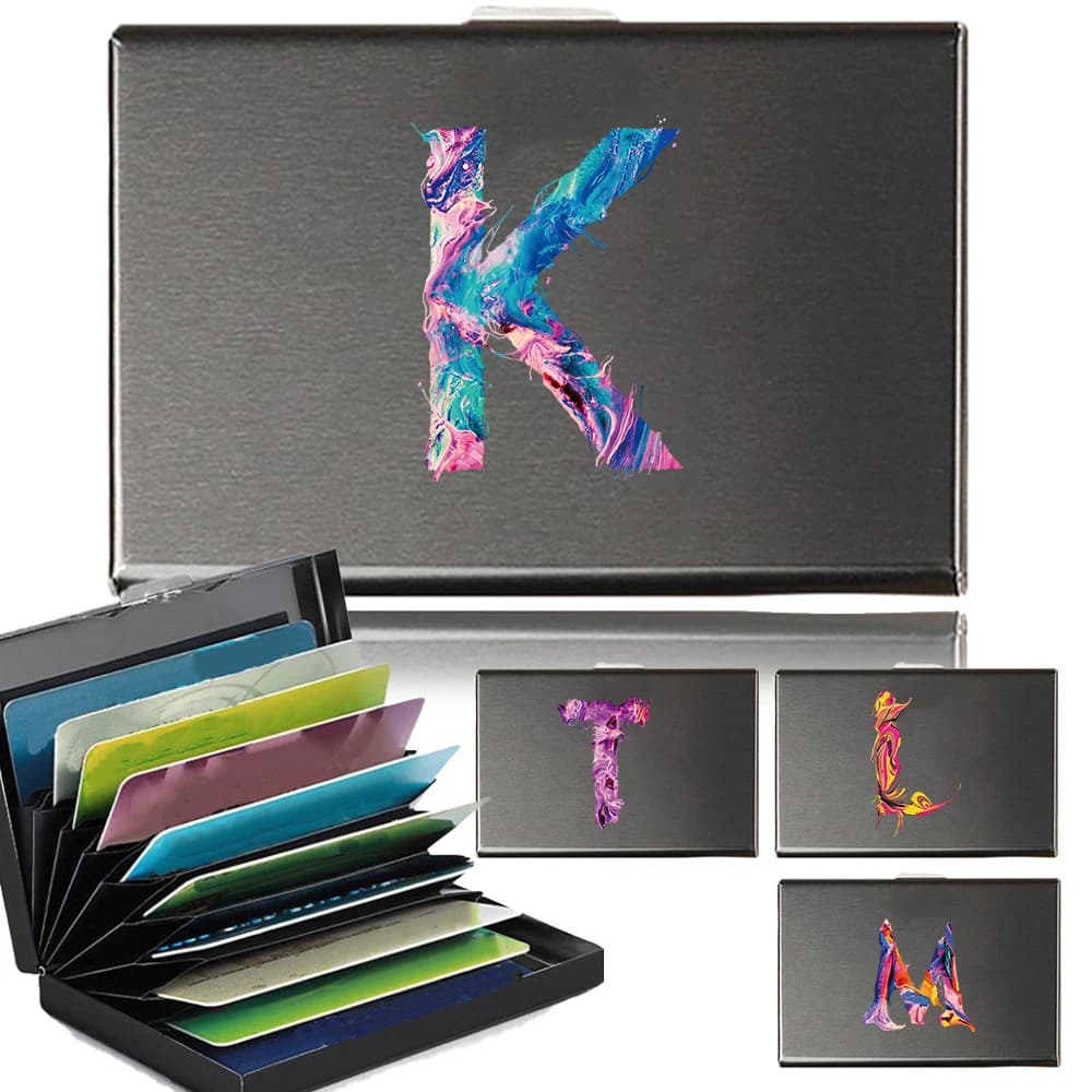 Men RFID Card Holder Anti-scan Blocking Aluminum Metal Slim Paint Letter Money Bag Credit Card Holder Small Thin Case Wallet