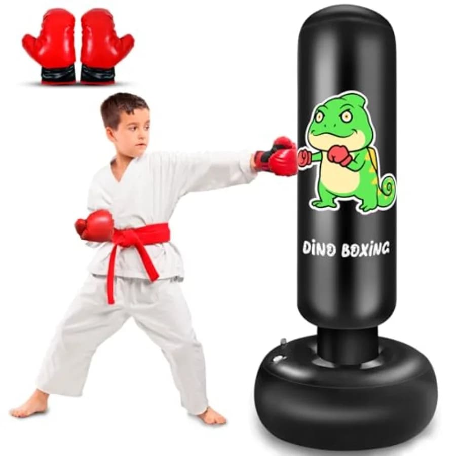 Sacco da Boxe Gonfiabile da 65 Pollici con Guanti per Ragazzi e Ragazze, Set da Boxe per Allenamento Karate e Taekwondo
