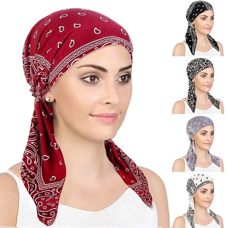 Nuovo Turbante Morbido per Donne Musulmane, Fascia per Capelli Pre-Annodata, Sciarpa Stampata, Cappello in Cotone per Chemioterapia, Hijab Interno, Accessori per Capelli