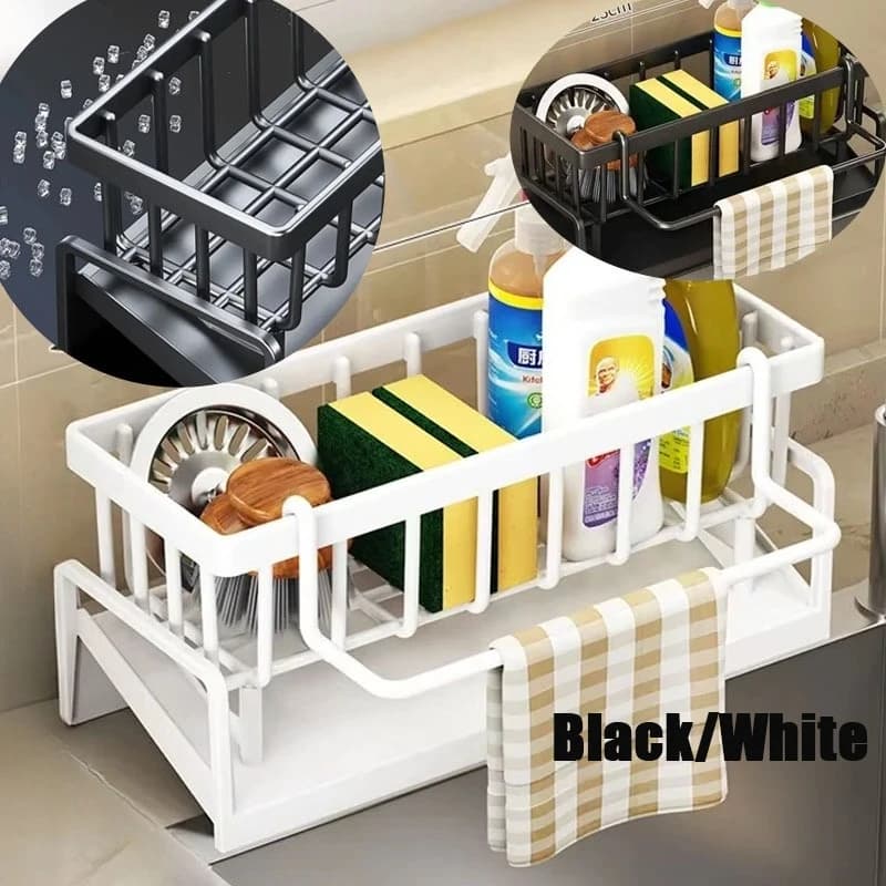 Organizzatore Multifunzionale per Lavello da Cucina, Porta Spugna e Sapone con Barra Portasciugamani per l'Organizzazione della Cucina