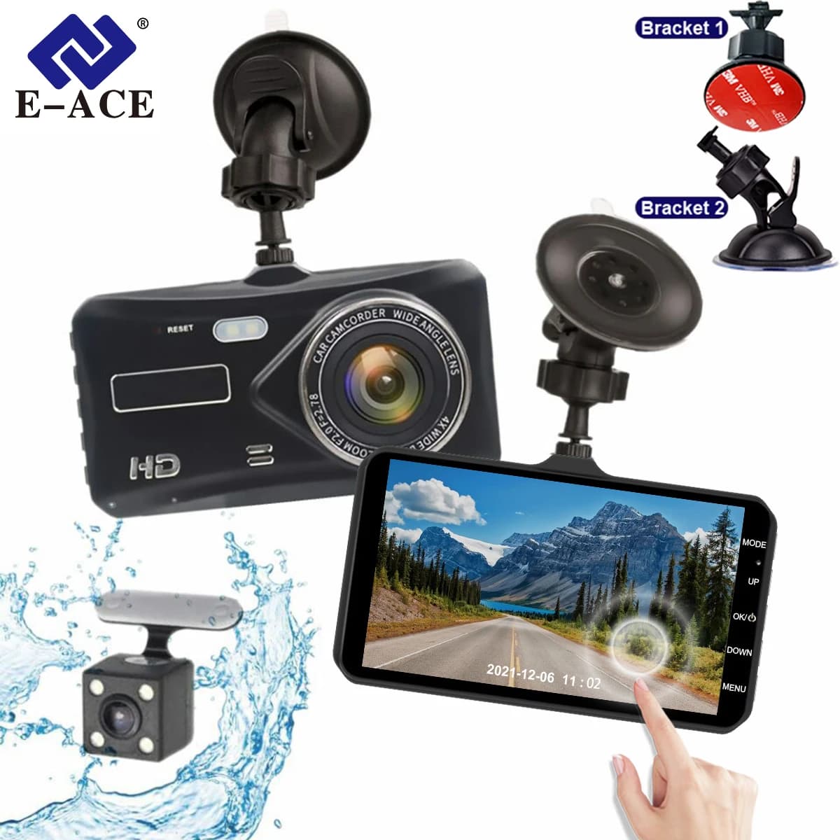 Dashcam 1080P con Visione Notturna, DVR Auto 24H, Telecamera Anteriore e Posteriore Opzionale, Specchietto Retrovisore con Videocamera, Registratore di Guida