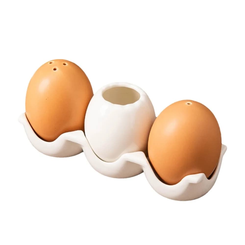 Set di Barattoli per Spezie in Ceramica a Forma di Uovo, Mini Bottiglie per Sale e Pepe con Decorazione Sottosmalto e Vassoio Portaoggetti, Barattoli per Condimenti da Ristorante