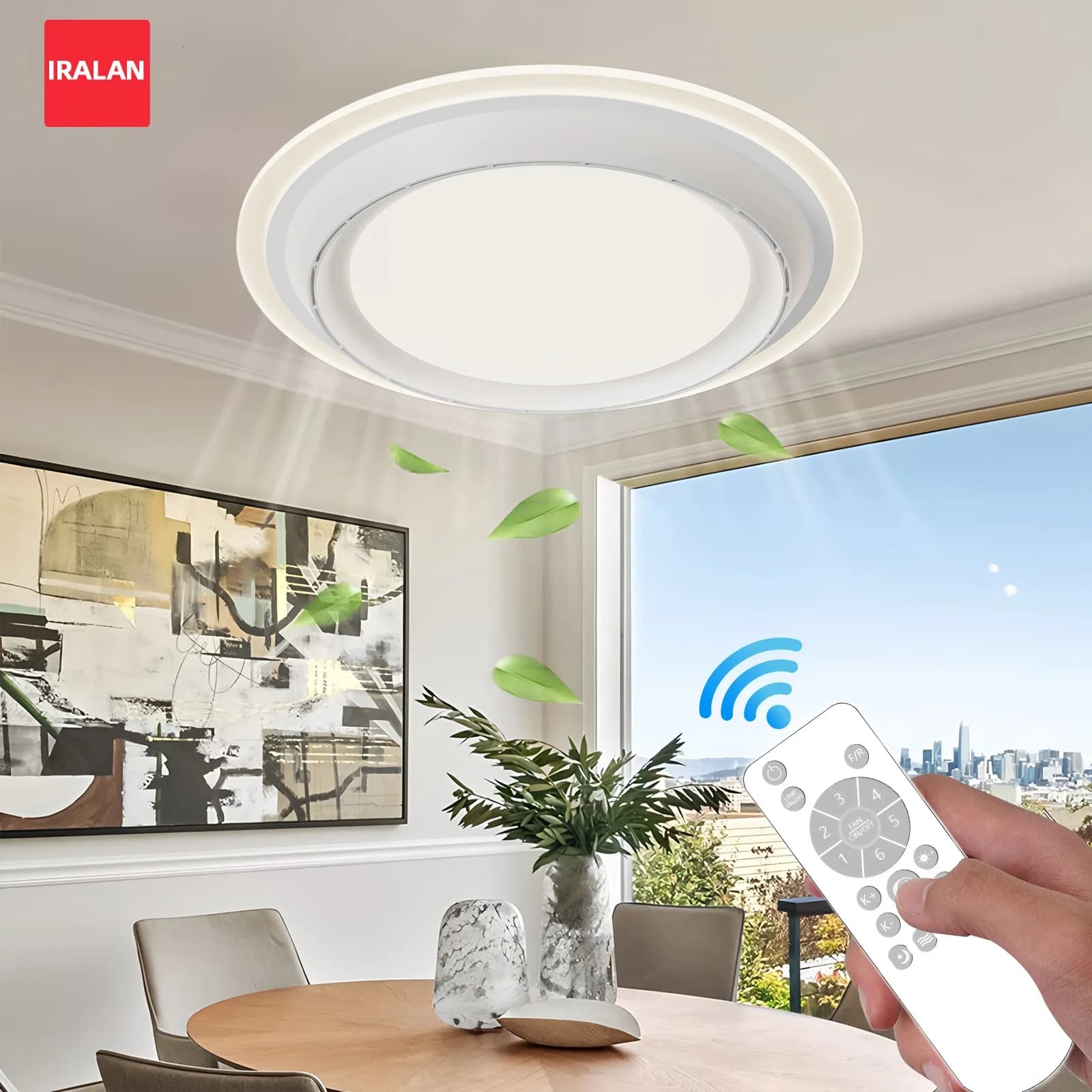 Ventilatore da Soffitto Moderno con Luce LED, Controllo APP, Design Senza Pale Invisibili, Circolazione d'Aria, Lampada Ventilatore Elettrico per Camera dei Bambini