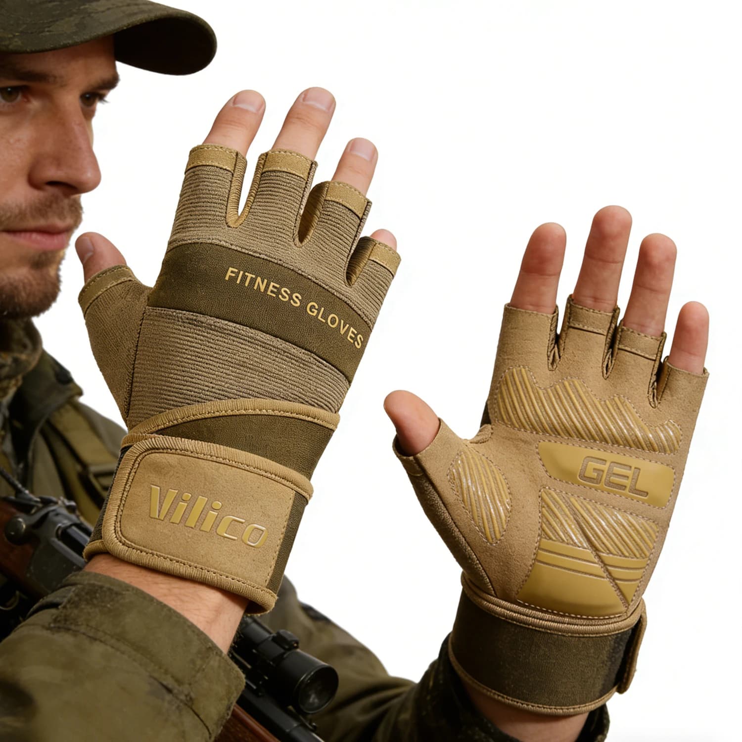 Tactical Hunting Gloves Mid-Size, Gym Gloves for Lifting Weights and Training with Manubri, Anti-Slip, with Dust Support