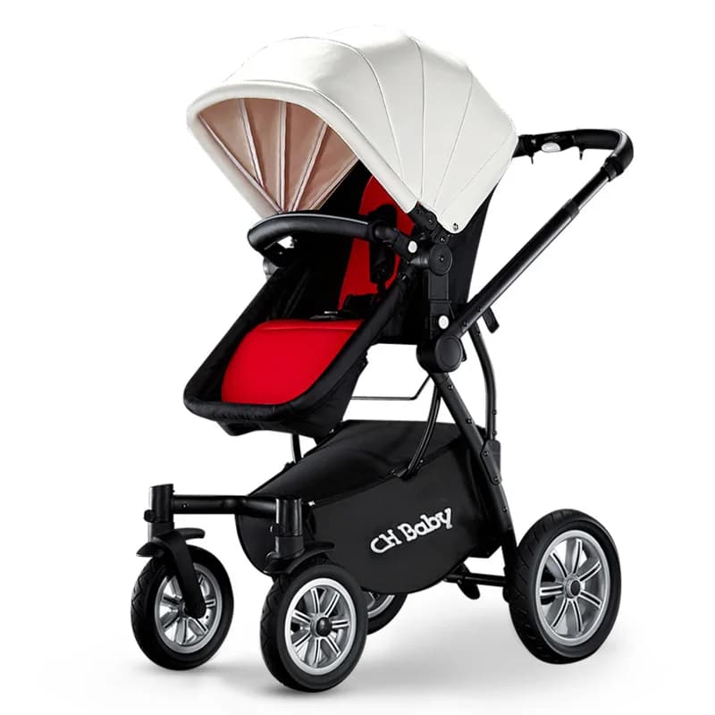 Passeggino CH Baby High Lanscape con coprigambe, carrozzina 2 in 1 con ruota in gomma, carrozzina con baldacchino in pelle PU con regali