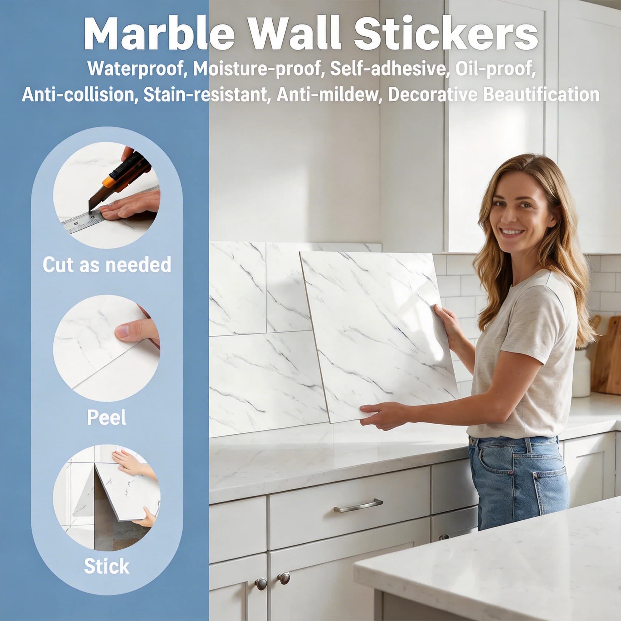 20/40pcs 30x30cm PVC Marble Wall Stickers-Peel & Stick Self-Adhesive Thickened Tile Sticker with 2/4pcs Scraper Mold-proof Oil-proof Waterproof Stain Resistant Tile Stickers Floor for Kitchen Bathroom Ins Style Home Decor