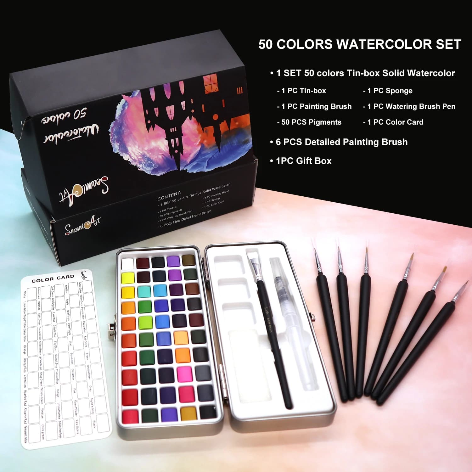 50Color Solid Watercolor Paint Set Portable Watercolor Pigment for Artist Drawing Watercolor Paper Art Supplies Dropshipping
