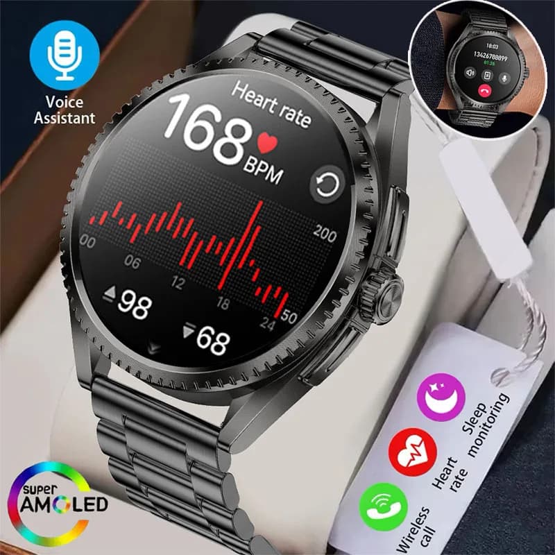 GEJIAN Smartwatch con Schermo AMOLED da 1,75 Pollici, NFC, Monitoraggio Frequenza Cardiaca, Torcia LED, Chiamate Bluetooth, GPS, Tracciamento per Uomini