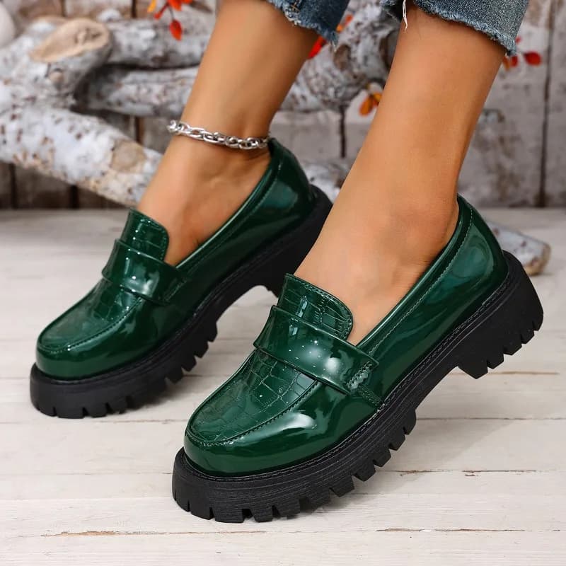 Mocassini con plateau Autunno Nuovo punta tonda Bocca profonda Suola morbida Scarpe singole con tacco largo antiscivolo resistenti all'usura