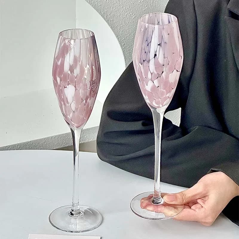 Creative High‑End Pink‑Purple Speckled Champagne Glass Aesthetic Cocktail Wine Glass Cup for Women Home Desktop Party Decor Gift