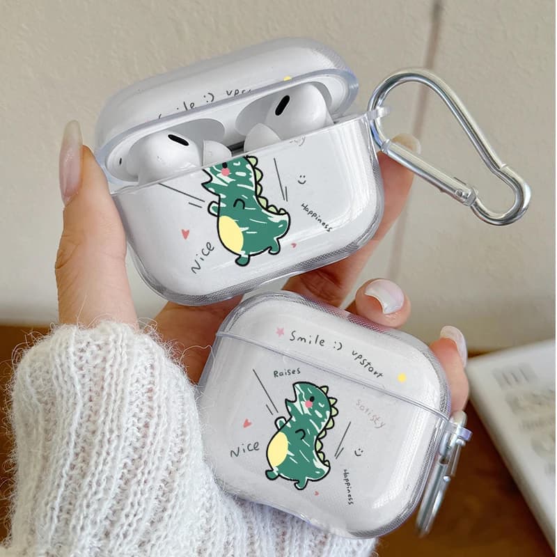 Transparent case with cute cartoon dinosaur for AirPods Pro3/Pro2/Pro, shockproof protective case for AirPods 1/2/3/4