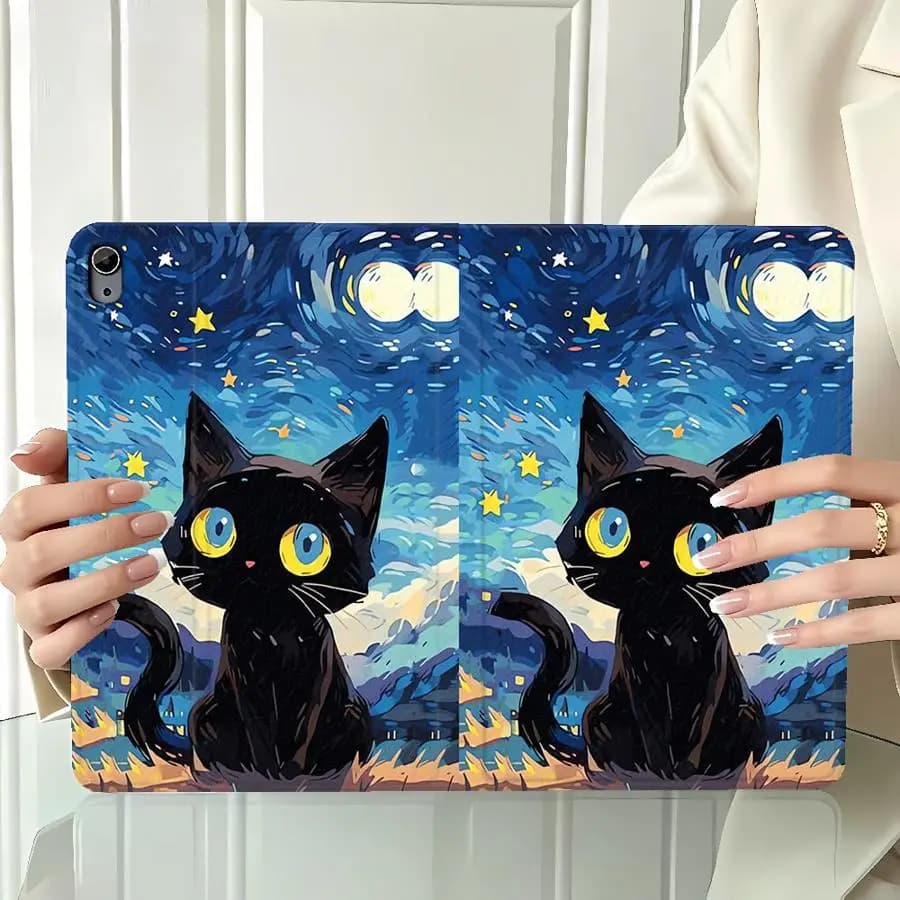 Sky Starry Night Cat Case for Samsung Galaxy Tab A9Plus S11 A7 Lite S10FE A8 S9+ S10 Lite A11 S10 Plus S7 S8+ S9 FE With Pencil
