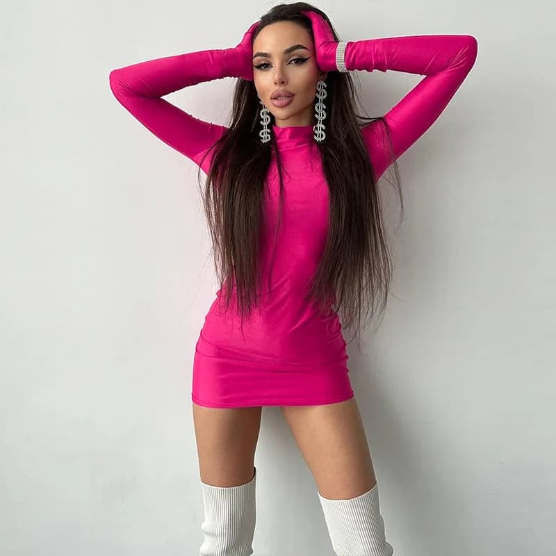​​2025 Women's Bodycon Dress Long Sleeve Round Neck Gloves Minimalist Solid Color Casual Outdoor Shift Dress Autumn Fashion​​