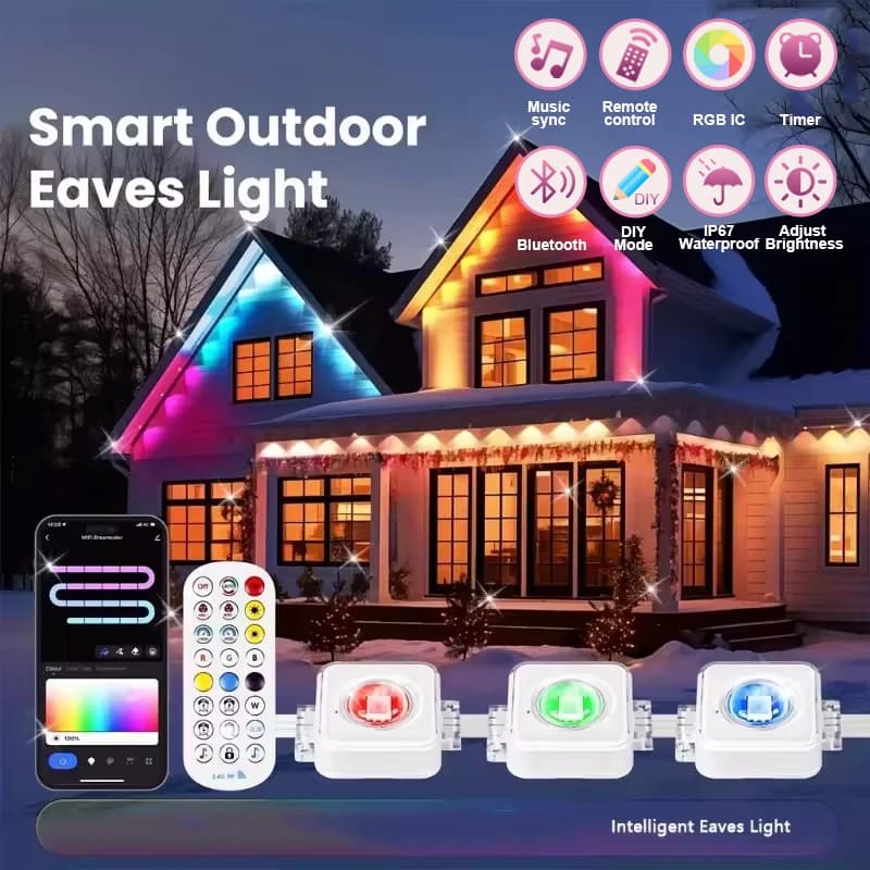 Luci esterne permanenti da 150 piedi 100 piedi 50 piedi Luci esterne RGBIC intelligenti con 75 modalità scena Luci a corda con 90 LED per giardino