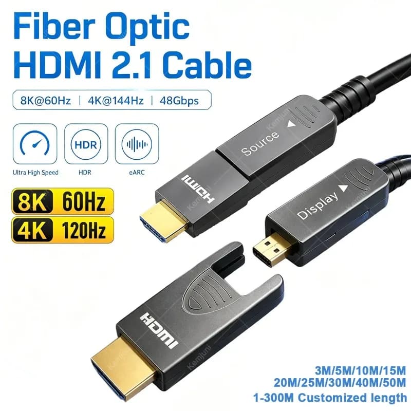 Cavo in Fibra Ottica HDMI 2.1 HD 8K 60HZ, Cavo HDMI A+D Attivo 4K 120HZ HDR 48GBPS per RX 7900/7800 RTX 4090/4070, Cavo Micro HDMI