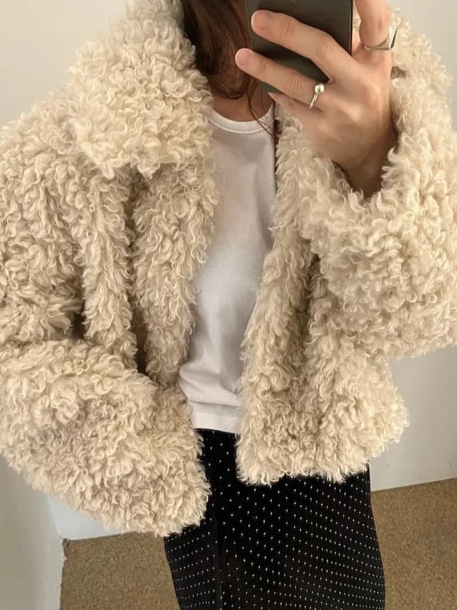 Korean Style Fashionable Short Cotton Jacket Women's Winter Warmth Design Circle Pattern Small Size Cute Polyester Fiber